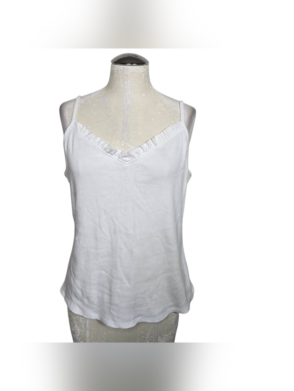 Forever 21+ Ruffle Ribbed Tank Top 2X White